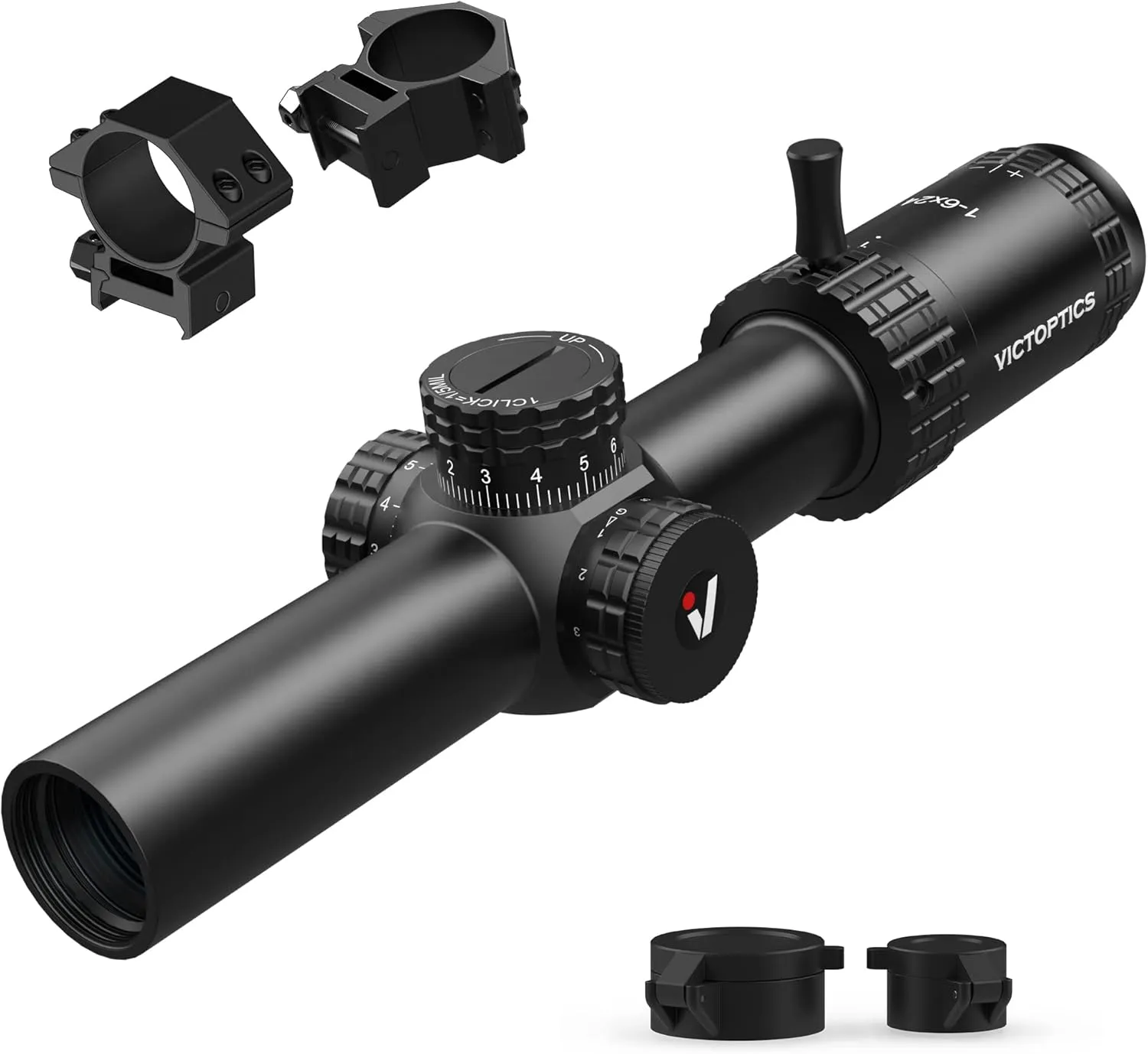 1-6x24 30mm Tube Second Focal Plane Riflescope Illuminated Red & Green MIL Reticle LPVO Rifle Scope Zero Reset Turret Lock w/Weaver Scope Rings for Tactical Competition Hunting