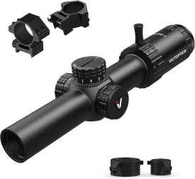 1-6x24 30mm Tube Second Focal Plane Riflescope Illuminated Red & Green MIL Reticle LPVO Rifle Scope Zero Reset Turret Lock w/Weaver Scope Rings for Tactical Competition Hunting