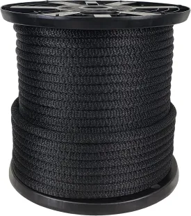 1/2 inch Black Dacron Polyester Rope - 250 Foot Spool | Solid Braid - Industrial Grade - High UV and Abrasion Resistance - Low Stretch