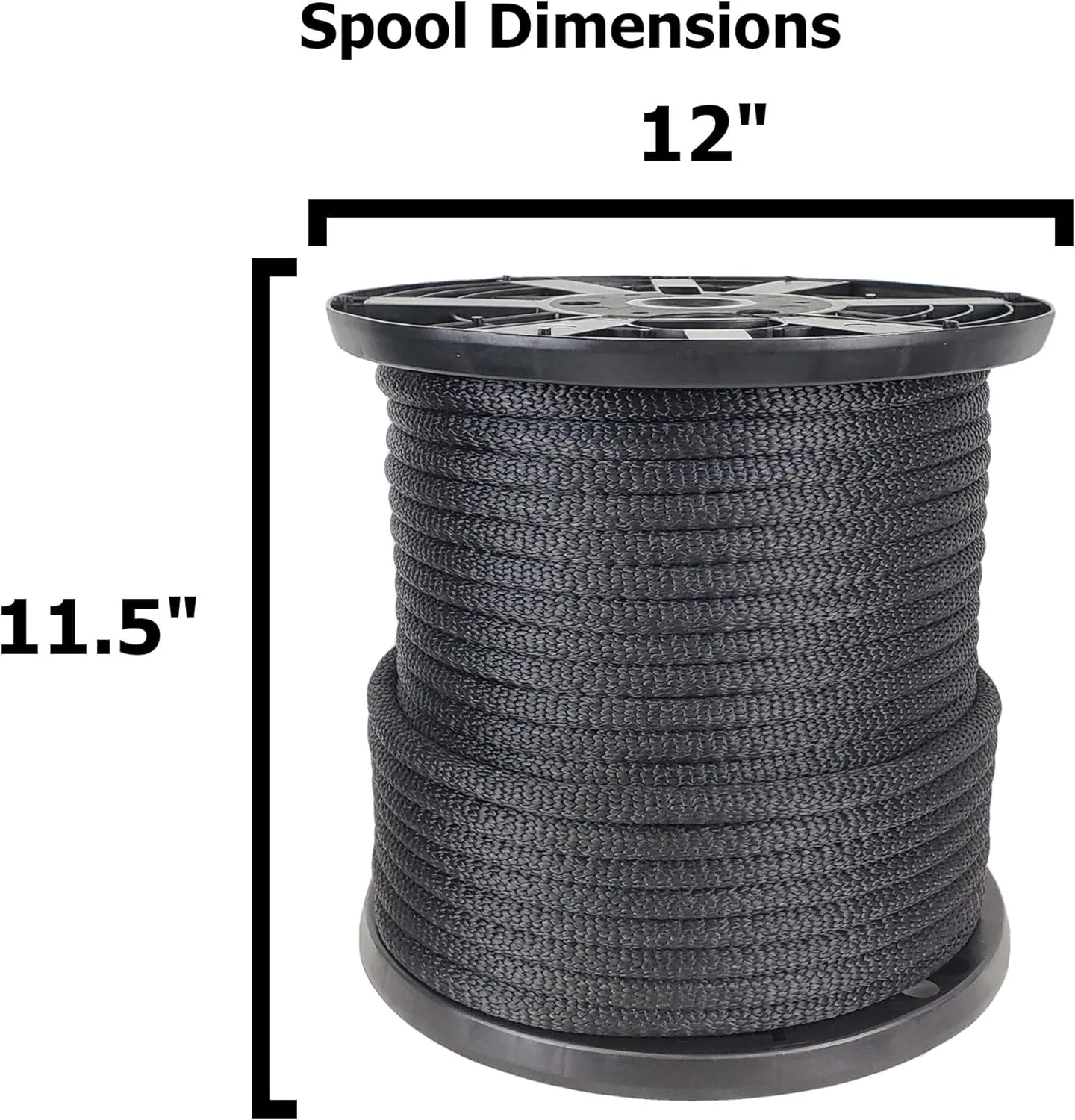 1/2 inch Black Dacron Polyester Rope - 250 Foot Spool | Solid Braid - Industrial Grade - High UV and Abrasion Resistance - Low Stretch