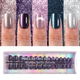 150Pcs Cat Eye Press on Nails Short Square, Plauva Soft Gel Fake Nails, Glossy Glitter Cat Eye Nail Tips for Women and Girls Stick On Nails in 15 Sizes