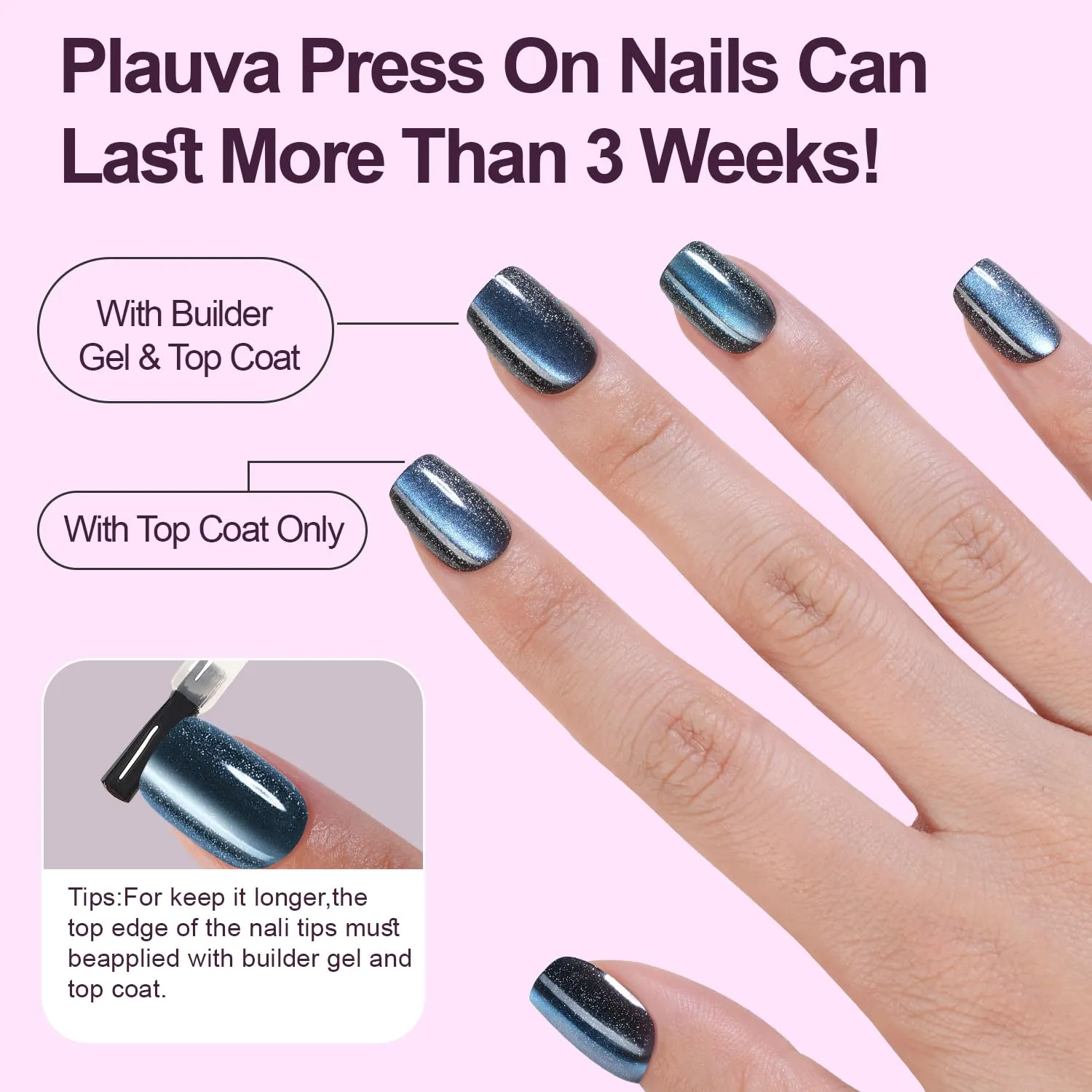150Pcs Cat Eye Press on Nails Short Square, Plauva Soft Gel Fake Nails, Glossy Glitter Cat Eye Nail Tips for Women and Girls Stick On Nails in 15 Sizes