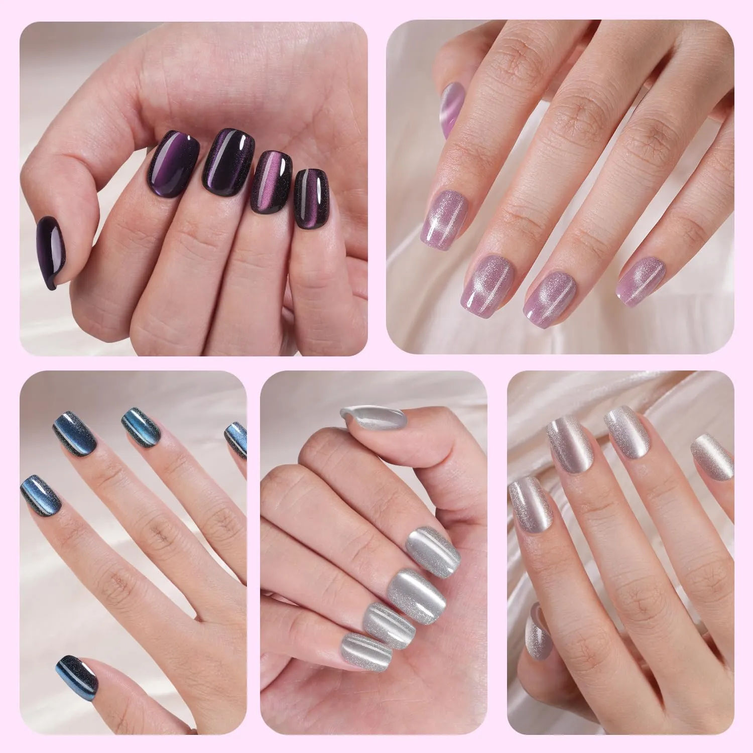 150Pcs Cat Eye Press on Nails Short Square, Plauva Soft Gel Fake Nails, Glossy Glitter Cat Eye Nail Tips for Women and Girls Stick On Nails in 15 Sizes