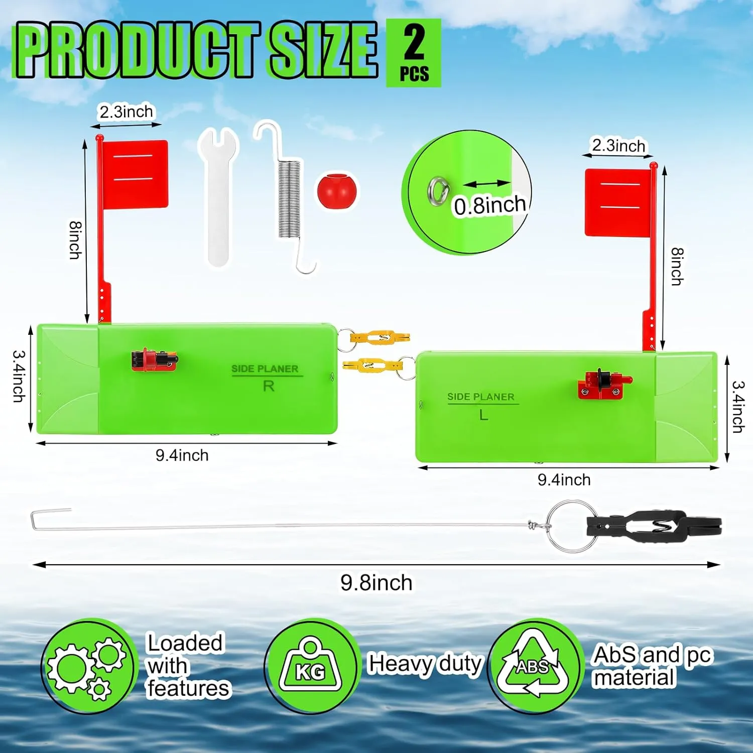 2 Pack Planer Boards for Fishing Trolling 8 x 3 Inches Off Shore Crappie Planer Boards Kits with Flag Fishing Accessory for Inshore Offshore Trolling Dragging