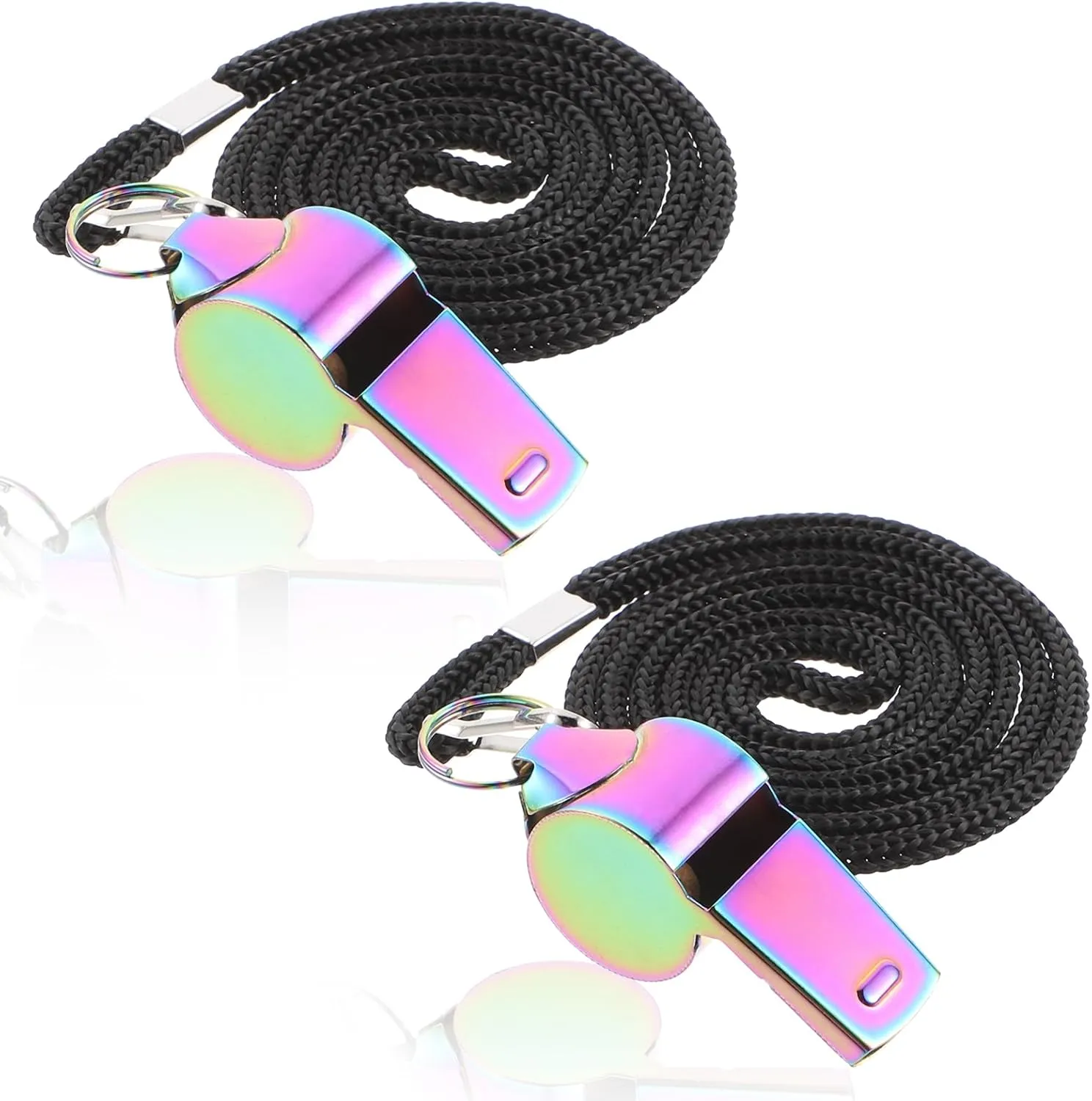 2 Pcs Coach Whistle with Lanyard, Stainless Steel Metal Teacher Whistle, Colorful Backpack Whistle, Emergency Sports Loud Whistle Suitable for, Coach, Referee, Emergency