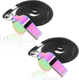 2 Pcs Coach Whistle with Lanyard, Stainless Steel Metal Teacher Whistle, Colorful Backpack Whistle, Emergency Sports Loud Whistle Suitable for, Coach, Referee, Emergency
