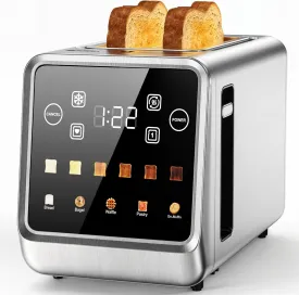 2 Slice Toaster Touch Screen 1.5" Wide Slot, Stainless Steel Digital Toaster with Single Slot Toasting, Memory Function, 5 Bread Types & 6 Shade Settings, 900W