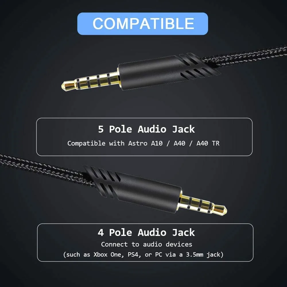 2.0M Replacement Audio Cable Compatible with Astro A40 A40TR Gaming Headset, Inline Mute Wire and No Volume Control Cord (Nylone Cord)