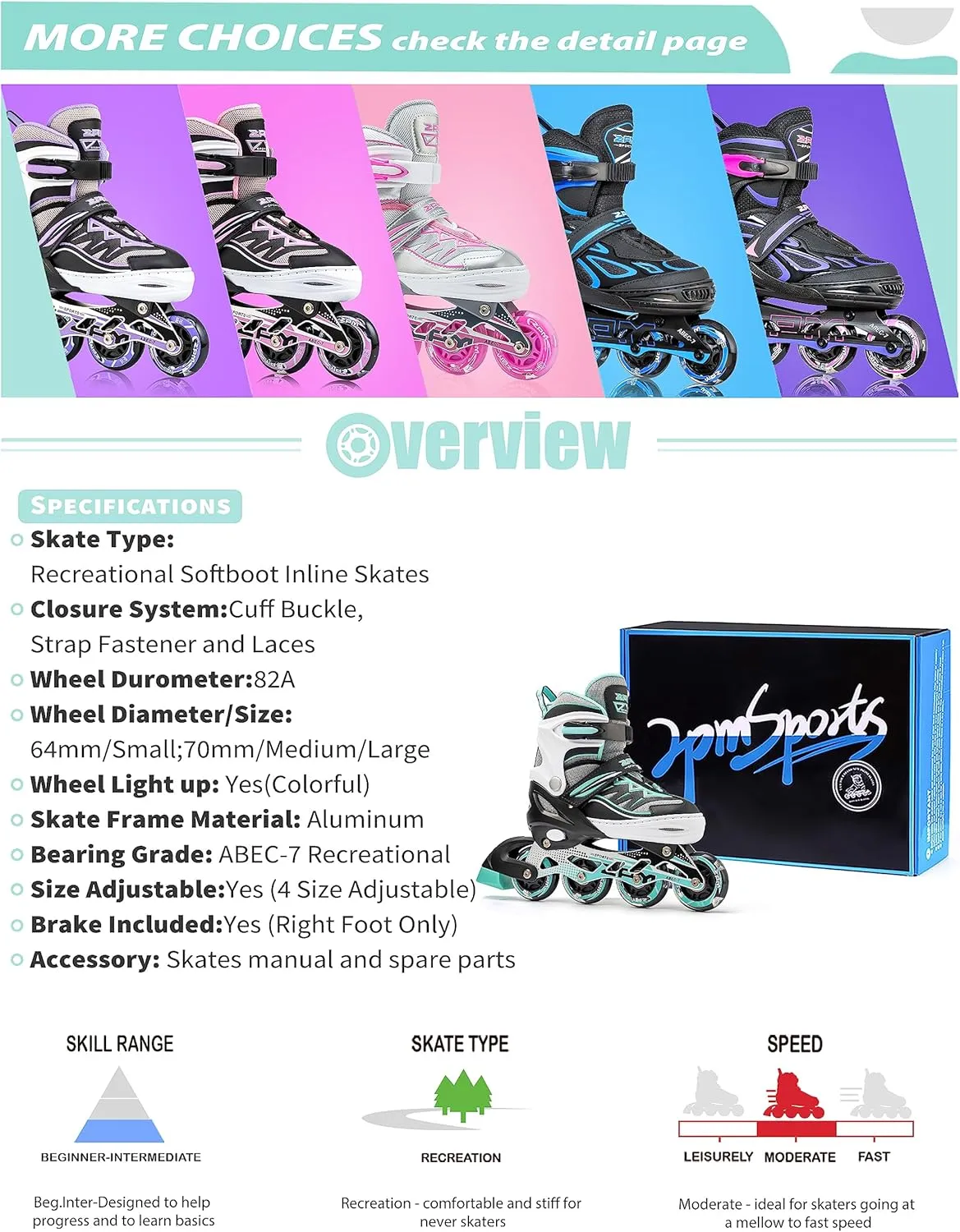 2PM SPORTS Cytia Pink Girls Adjustable Illuminating Inline Skates with Light up Wheels, Fun Flashing Beginner Roller Skates for Kids