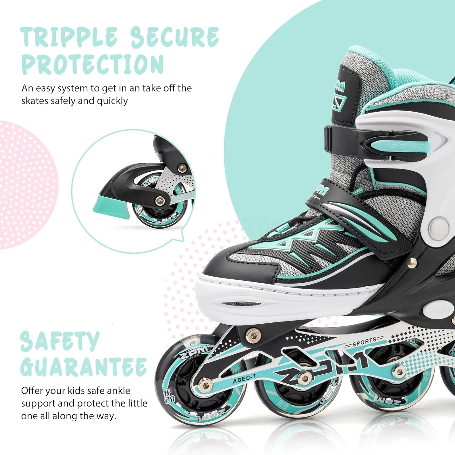 2PM SPORTS Cytia Pink Girls Adjustable Illuminating Inline Skates with Light up Wheels, Fun Flashing Beginner Roller Skates for Kids