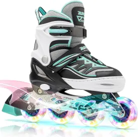 2PM SPORTS Cytia Pink Girls Adjustable Illuminating Inline Skates with Light up Wheels, Fun Flashing Beginner Roller Skates for Kids