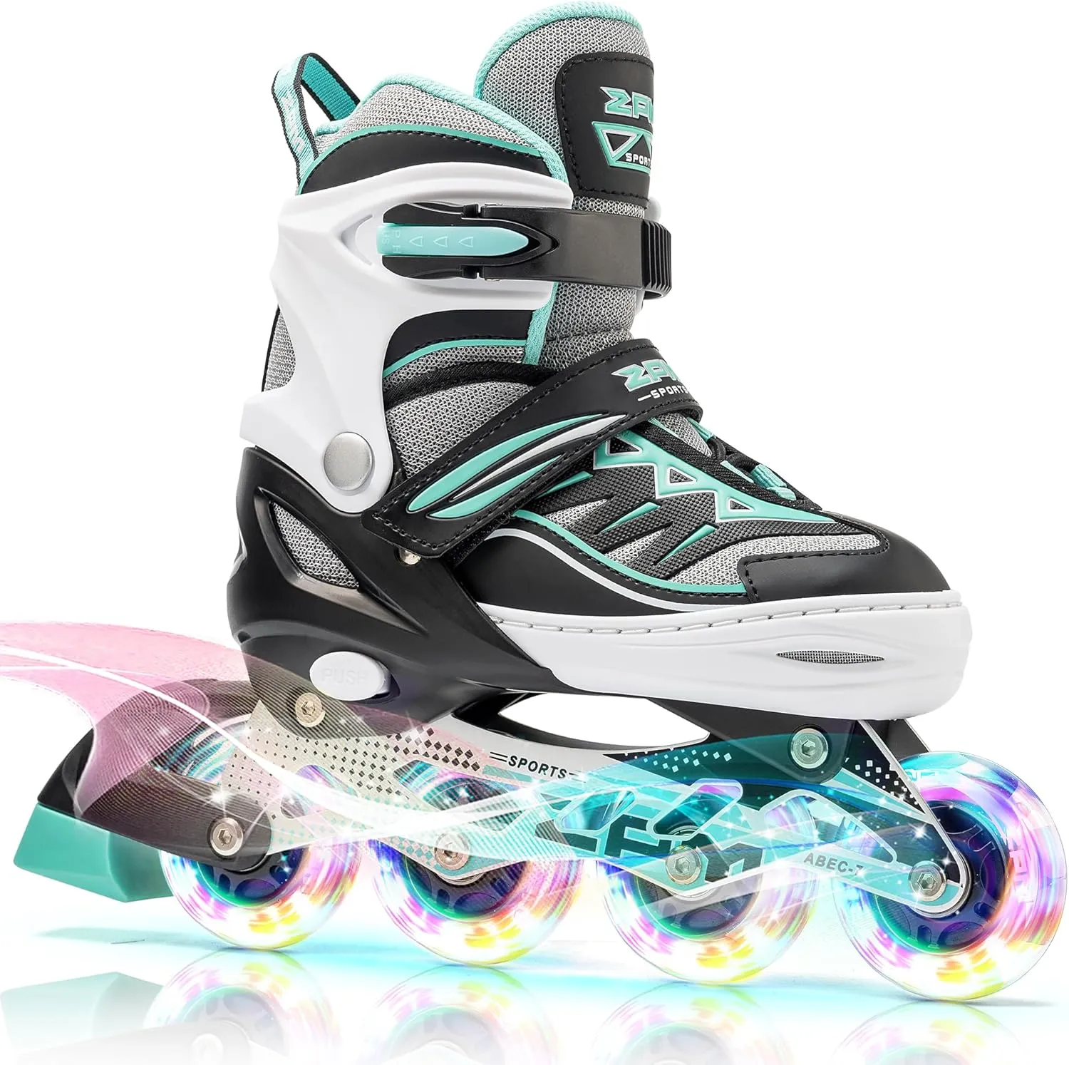 2PM SPORTS Cytia Pink Girls Adjustable Illuminating Inline Skates with Light up Wheels, Fun Flashing Beginner Roller Skates for Kids