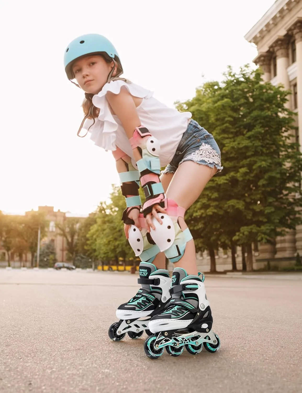 2PM SPORTS Cytia Pink Girls Adjustable Illuminating Inline Skates with Light up Wheels, Fun Flashing Beginner Roller Skates for Kids