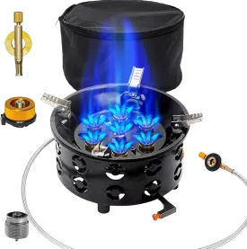 3 in 1 Portable Windproof Camping Stove Gas Cooking Burner, 21000W Propane Burners with Piezo Ignition and Carrying Bag for Outdoor Backpacking Picnic Hiking