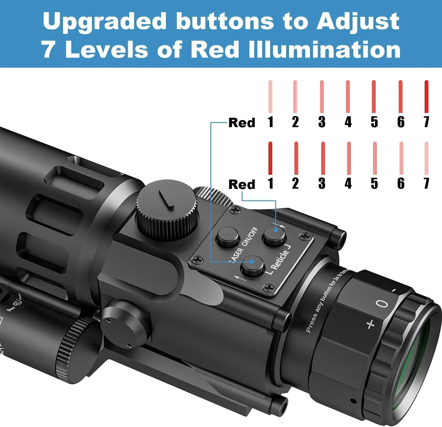 4X32 Prism Rifle Scope Optics Lightweight with Green/Red Laser 7 Level Red Illuminated Reticle Clear Green Lens Reticle 4X Magnification for 20mm Rail Mounts