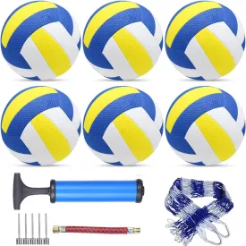 6 Pack Official Size 5 Volleyball Balls Volley Ball of Synthetic Leather,Includes Ball Pump and Net Bag,Competition Volleyball for Indoor Outdoor