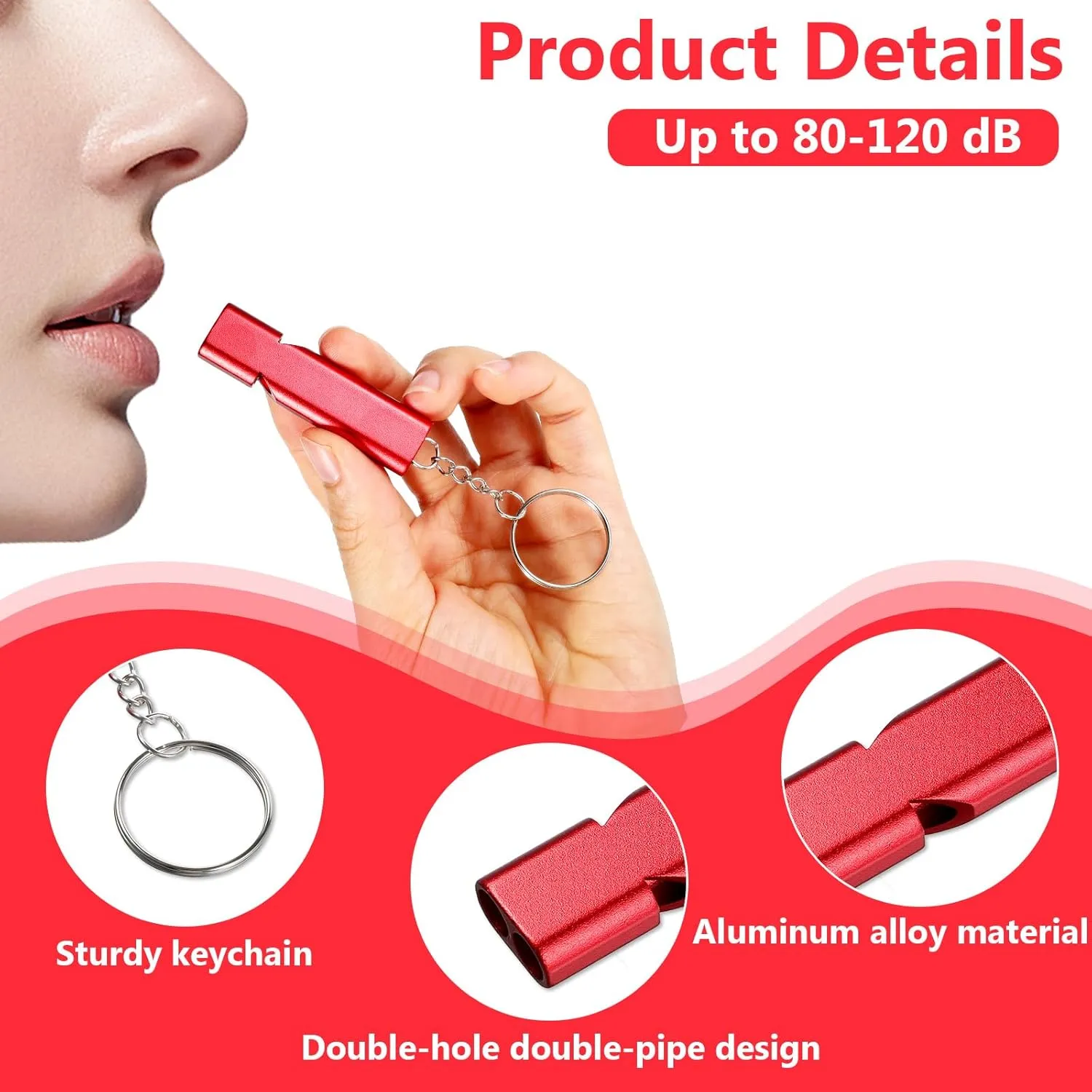 6PCS Emergency Whistles, Loud 120dB Double Tube Whistle Aluminum Alloy Safety Whistle Survival Whistles with Keychain for Outdoor Camping Hiking Hunting Boating Backpacking