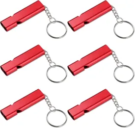 6PCS Emergency Whistles, Loud 120dB Double Tube Whistle Aluminum Alloy Safety Whistle Survival Whistles with Keychain for Outdoor Camping Hiking Hunting Boating Backpacking