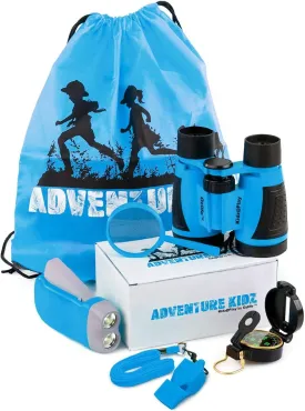 Adventure Kidz - Outdoor Exploration Kit, Childrens Toy Binoculars, Torch, Compass, Whistle, Magnifying Glass, Backpack. Great Kids Gift Set for Camping, Hiking, Educational and Pretend Play.