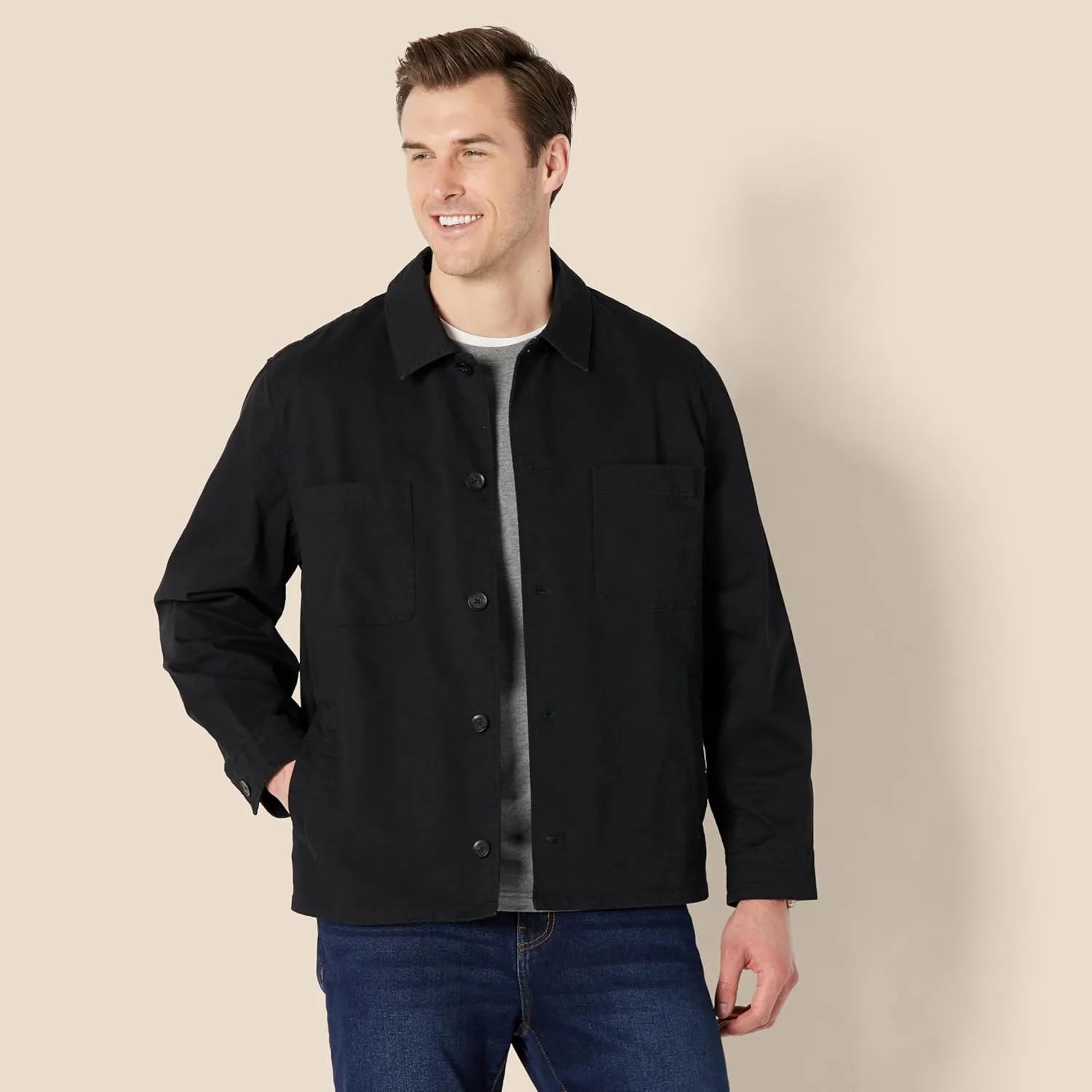 Amazon Essentials Men's Relaxed-Fit Stretch Cotton Utility Jacket