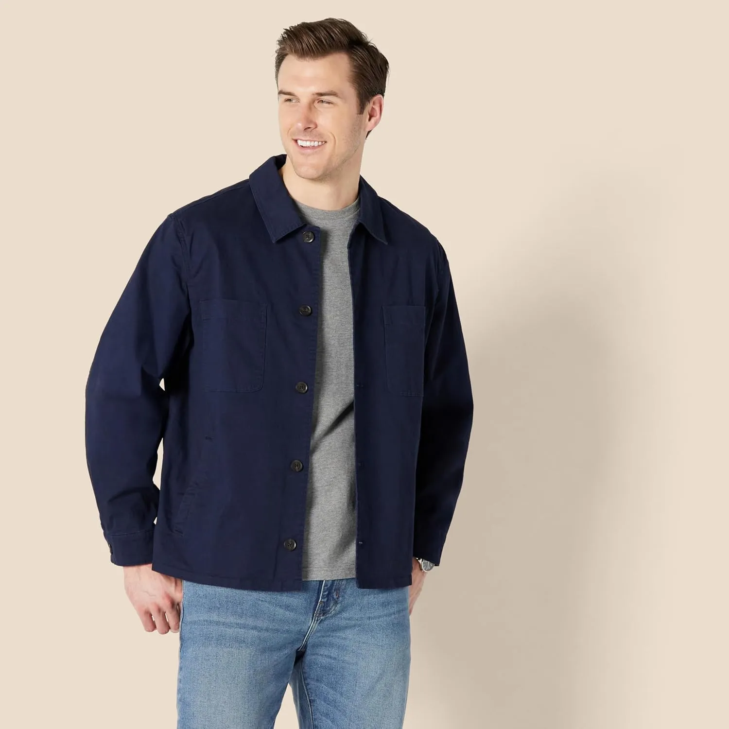 Amazon Essentials Men's Relaxed-Fit Stretch Cotton Utility Jacket