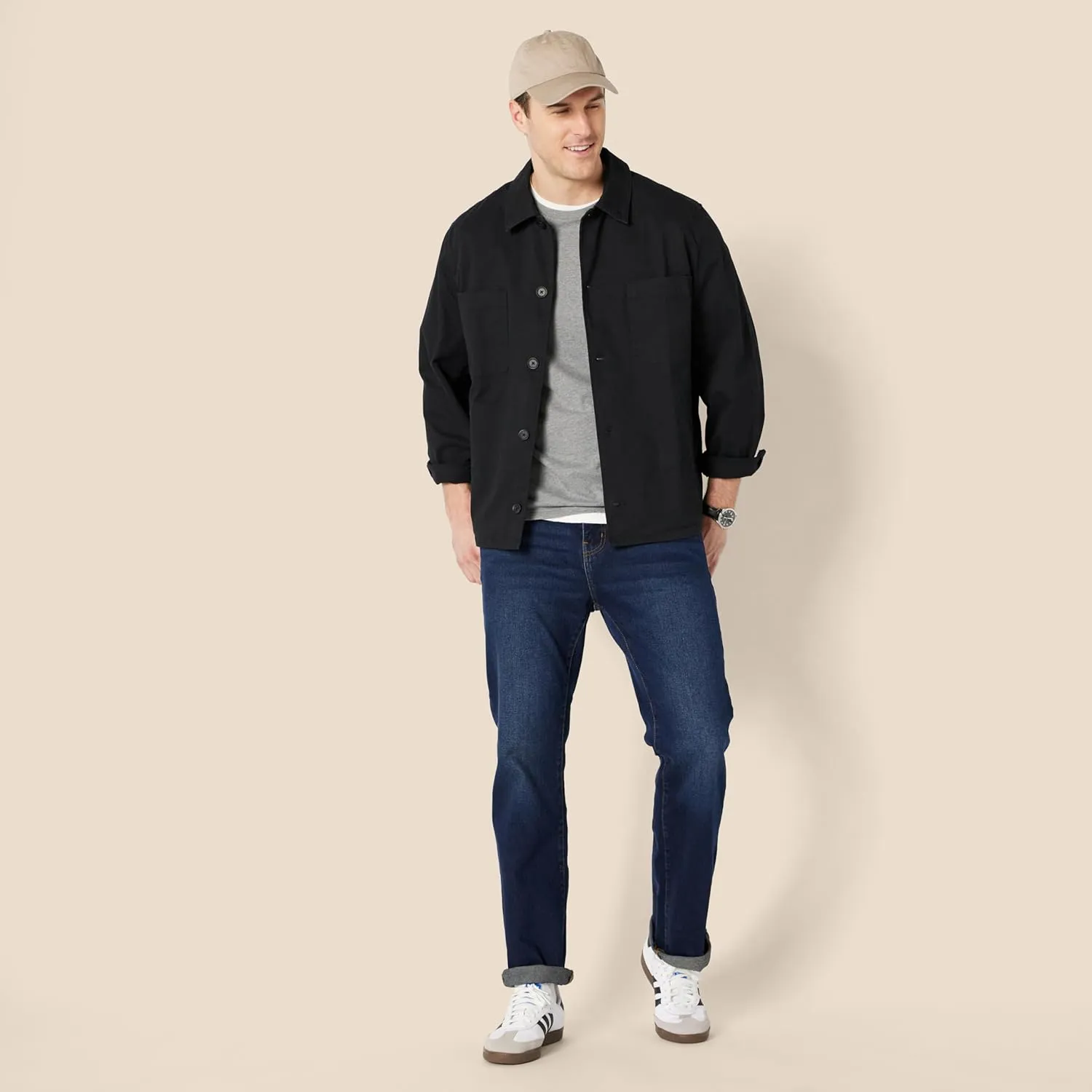 Amazon Essentials Men's Relaxed-Fit Stretch Cotton Utility Jacket