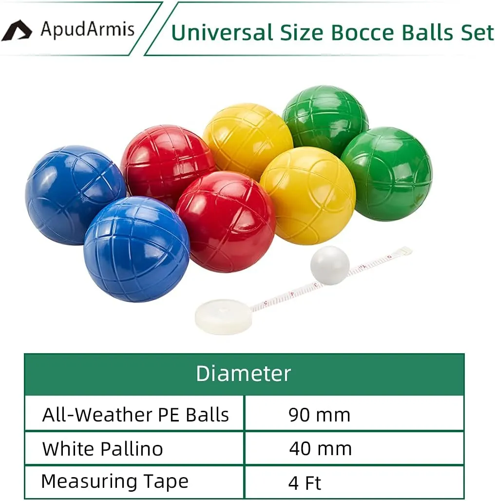 ApudArmis 90mm Bocce Balls Set, Lighter Outdoor Bocce Game for Backyard/Lawn/Beach - Set of 8 Soft PE Balls & 1 Pallino & Nylon Carrying Case & Measuring Tape for Kids Teens Beginners