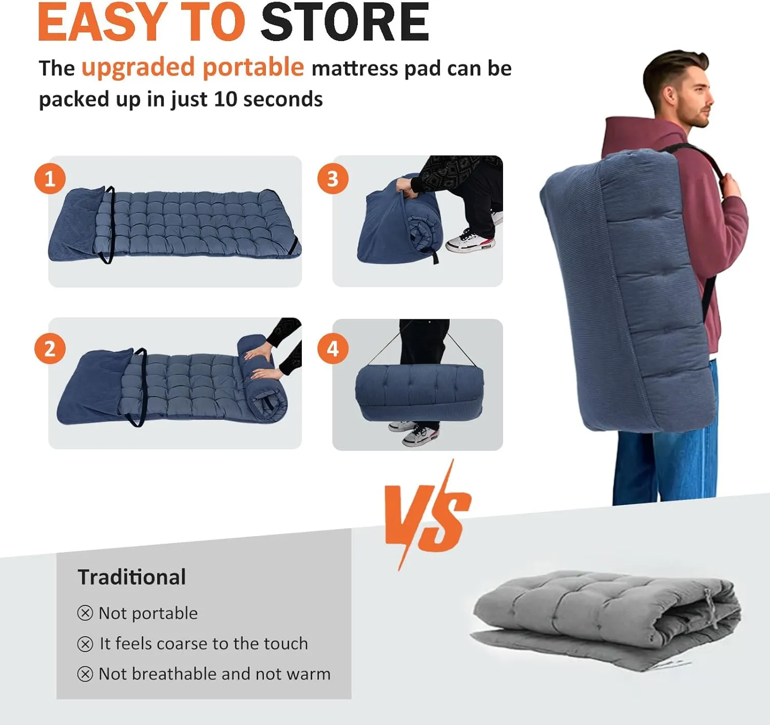 ATORPOK Camping Cot for Adults with Cushion Comfortable,Portable Folding Bed for Sleeping Supports 450 lbs (Blue)