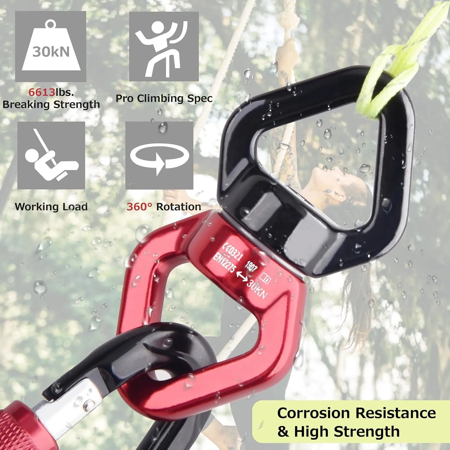 Azarxis 30KN Tree Swing Swivel Spinner, Safest Rotational Climbing Rope Devices Hanging Hook Accessory for Childrens Web Tree Swing Setting, Aerial Silks Dance