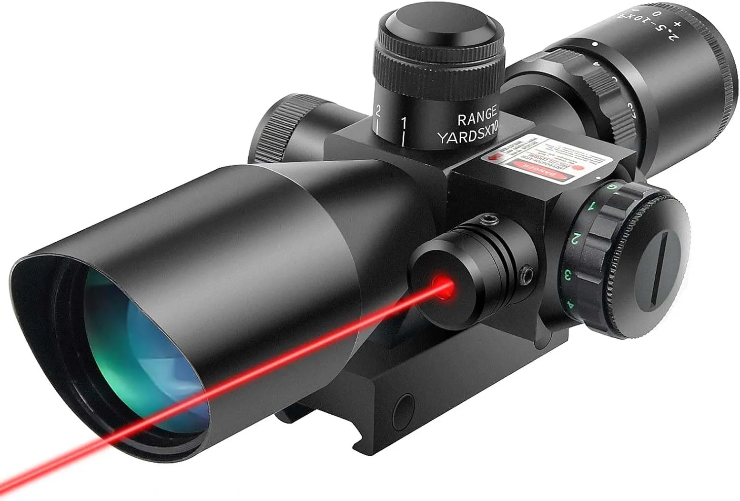 Beileshi 2.5-10x40 Red Green Illuminated Tactical Rifle Scope Crossbow Scope with Red Laser Combo Less Than 5mW Output