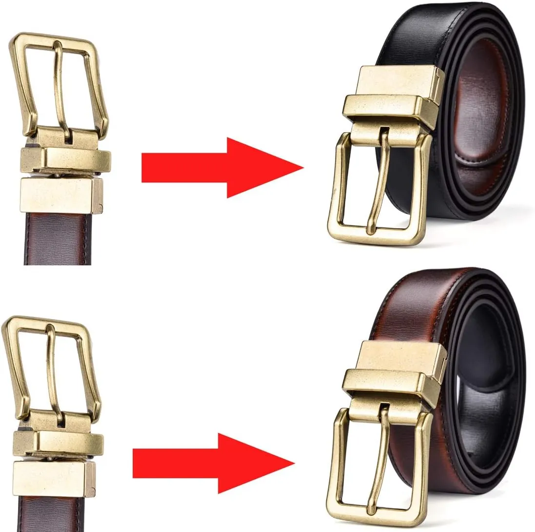 Beltox Mens Belts Reversible Leather 1.25 Wide 1 for 2 Rotate Buckle Gift Box