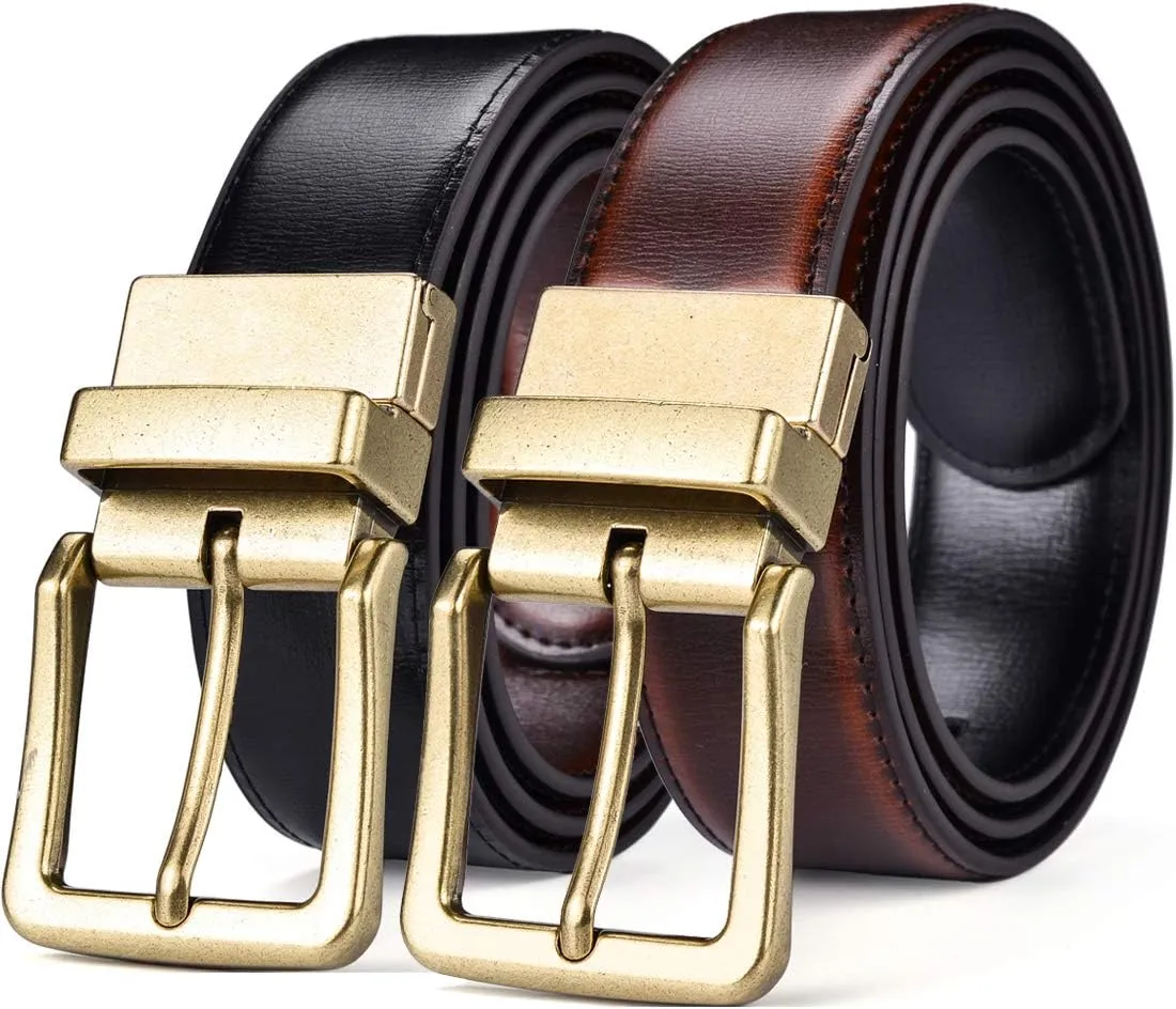Beltox Mens Belts Reversible Leather 1.25 Wide 1 for 2 Rotate Buckle Gift Box
