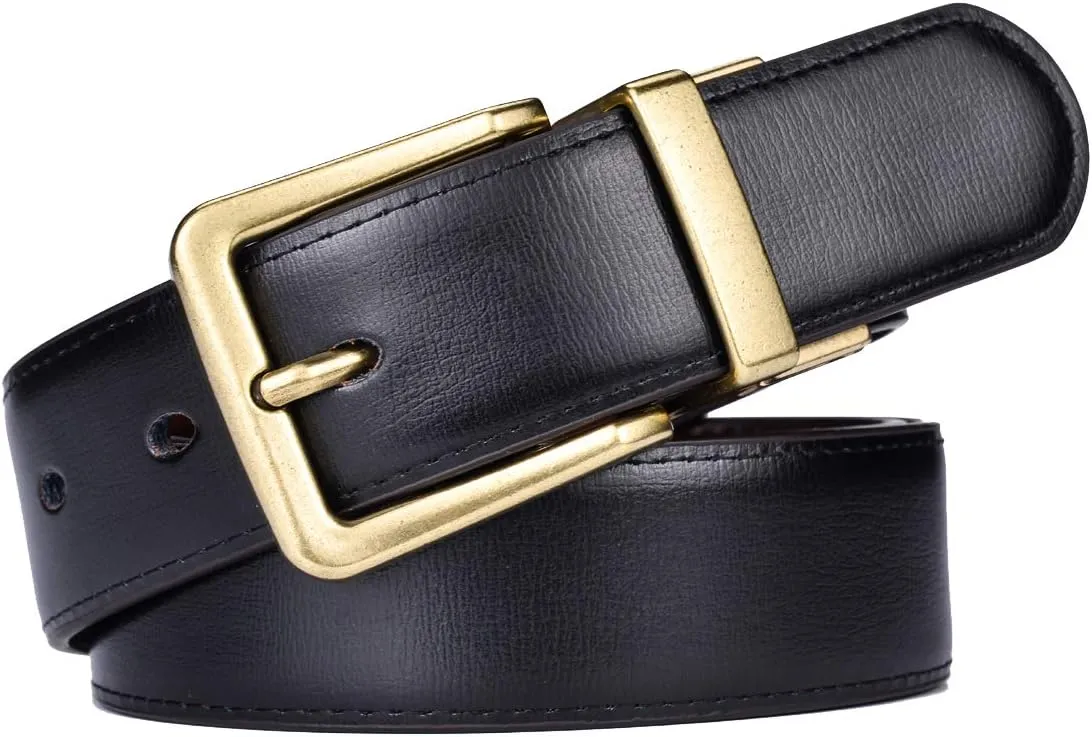 Beltox Mens Belts Reversible Leather 1.25 Wide 1 for 2 Rotate Buckle Gift Box