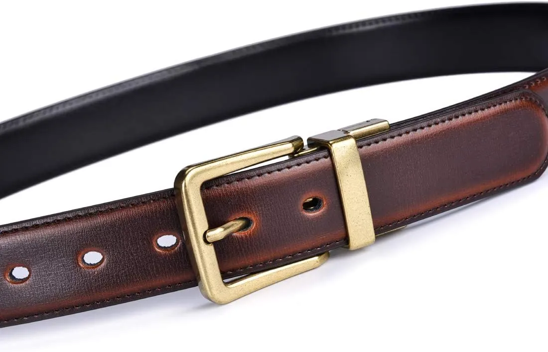 Beltox Mens Belts Reversible Leather 1.25 Wide 1 for 2 Rotate Buckle Gift Box