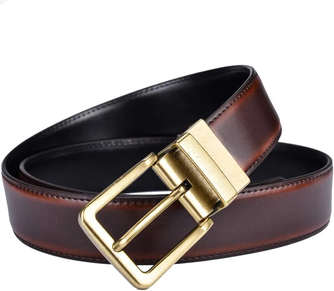 Beltox Mens Belts Reversible Leather 1.25 Wide 1 for 2 Rotate Buckle Gift Box