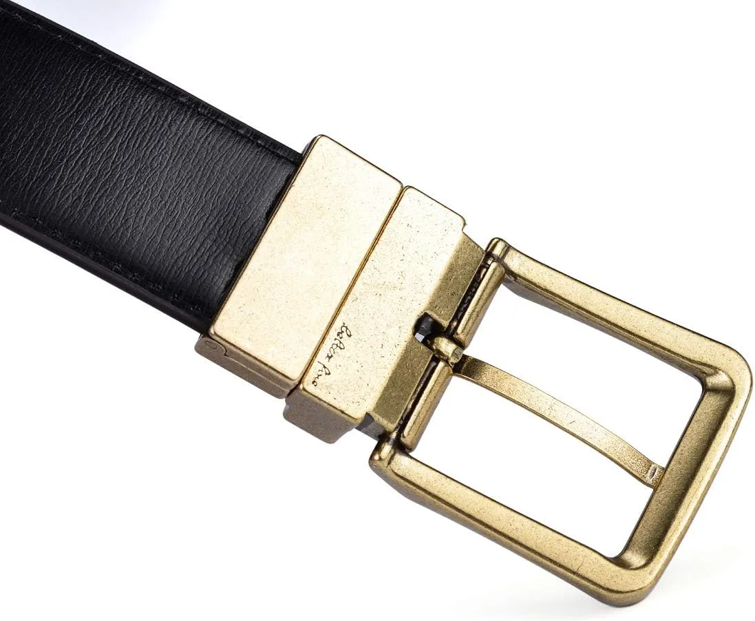 Beltox Mens Belts Reversible Leather 1.25 Wide 1 for 2 Rotate Buckle Gift Box