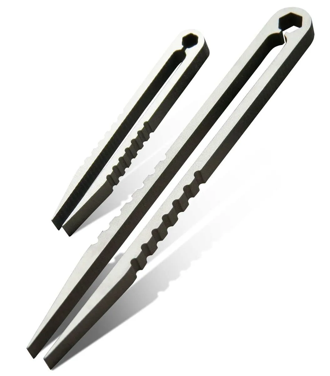 Canku 2pcs Mini Tweezers Portable Titanium Alloy EDC Survival Camping Outdoor Travel Tool(Silver) 