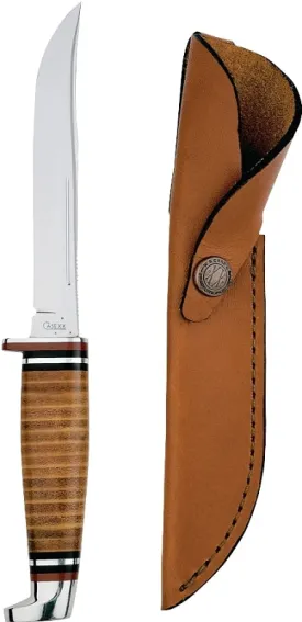 CASE 381 Utility Knife with Leather Sheath, 5 in L Blade, Stainless Steel Blade, Brown/Tan Handle :EA: QUANTITY: 1