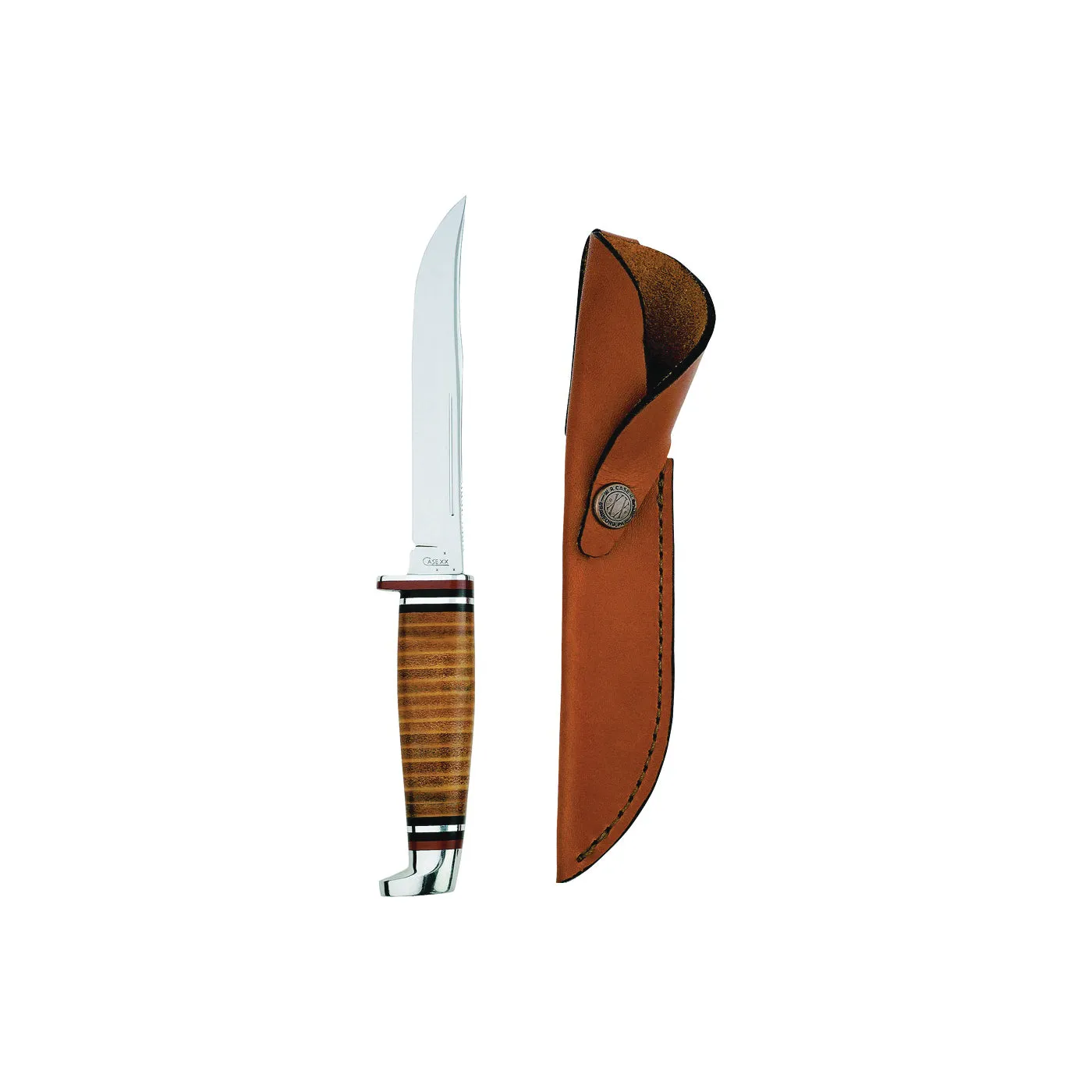 CASE 381 Utility Knife with Leather Sheath, 5 in L Blade, Stainless Steel Blade, Brown/Tan Handle