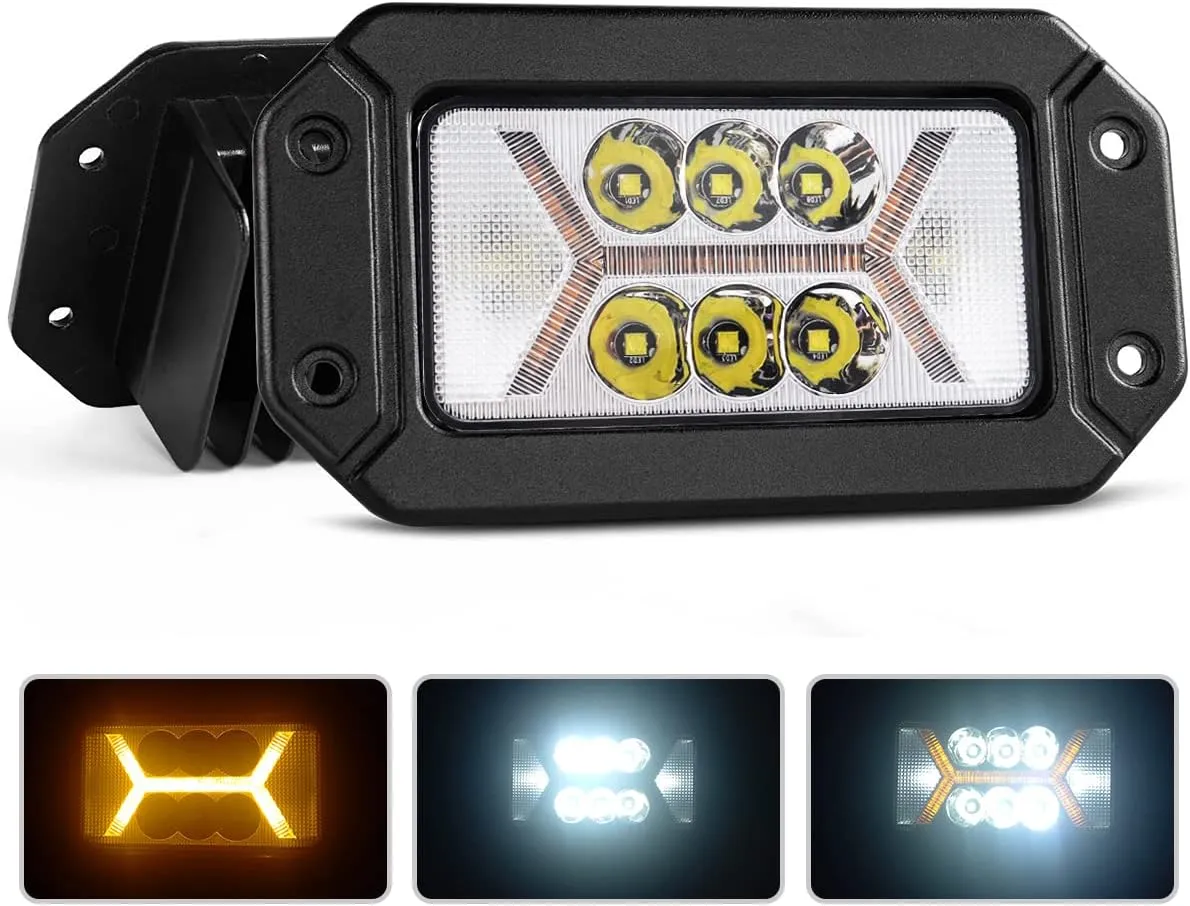 Chelhead Flush Mount Led Light Bars with Amber DRL 24W Spot Flood Combo Off Road Backup Driving Lights Fog Lamp Compatible with Jeep Ford Bumper ATV UTV SUV Truck Boat