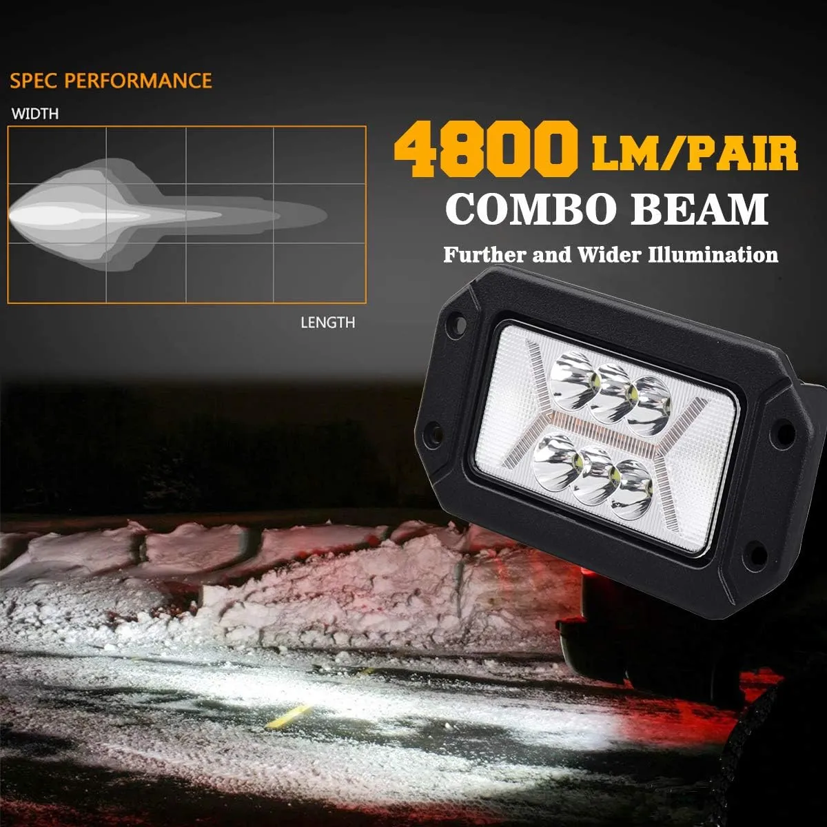 Chelhead Flush Mount Led Light Bars with Amber DRL 24W Spot Flood Combo Off Road Backup Driving Lights Fog Lamp Compatible with Jeep Ford Bumper ATV UTV SUV Truck Boat