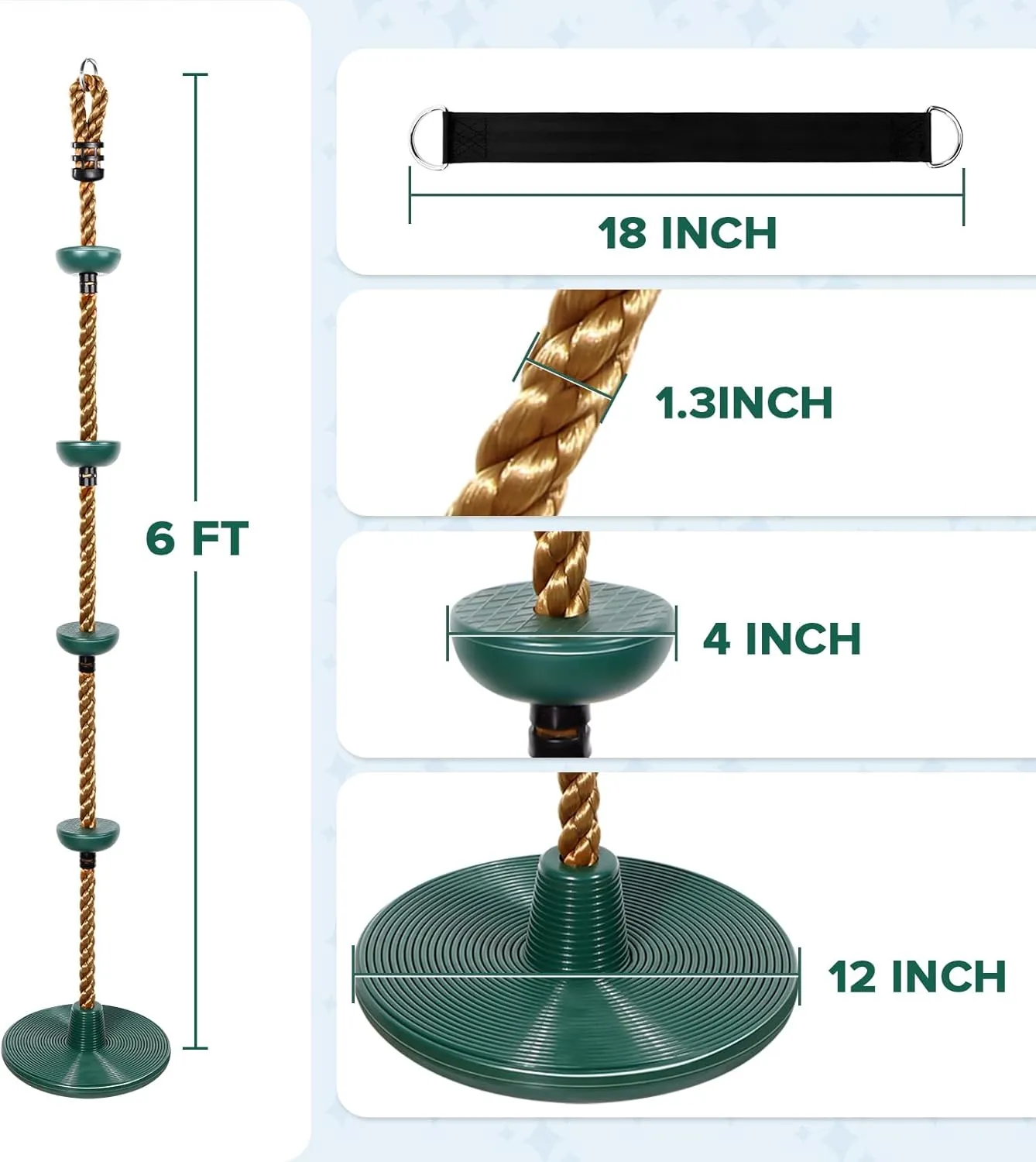 Climbing Rope Tree Swing with Platforms and Swing Seat Outdoor Playground Accessories for Kids Including Hanging Strap & Carabiner