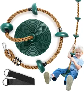 Climbing Rope Tree Swing with Platforms and Swing Seat Outdoor Playground Accessories for Kids Including Hanging Strap & Carabiner