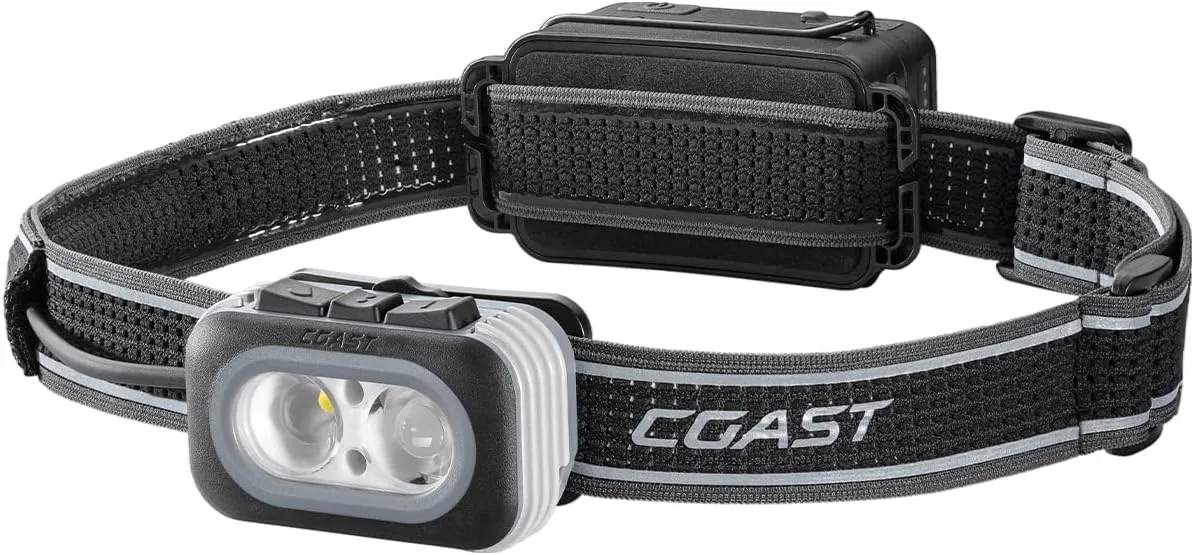 Coast RL20R 1000 Lumen Tri-Color LED Rerchargeable Headlamp with Flood and Spot Beams, Variable Light Control, Fixed Focus, Ultra-Strap, Red/Green Modes