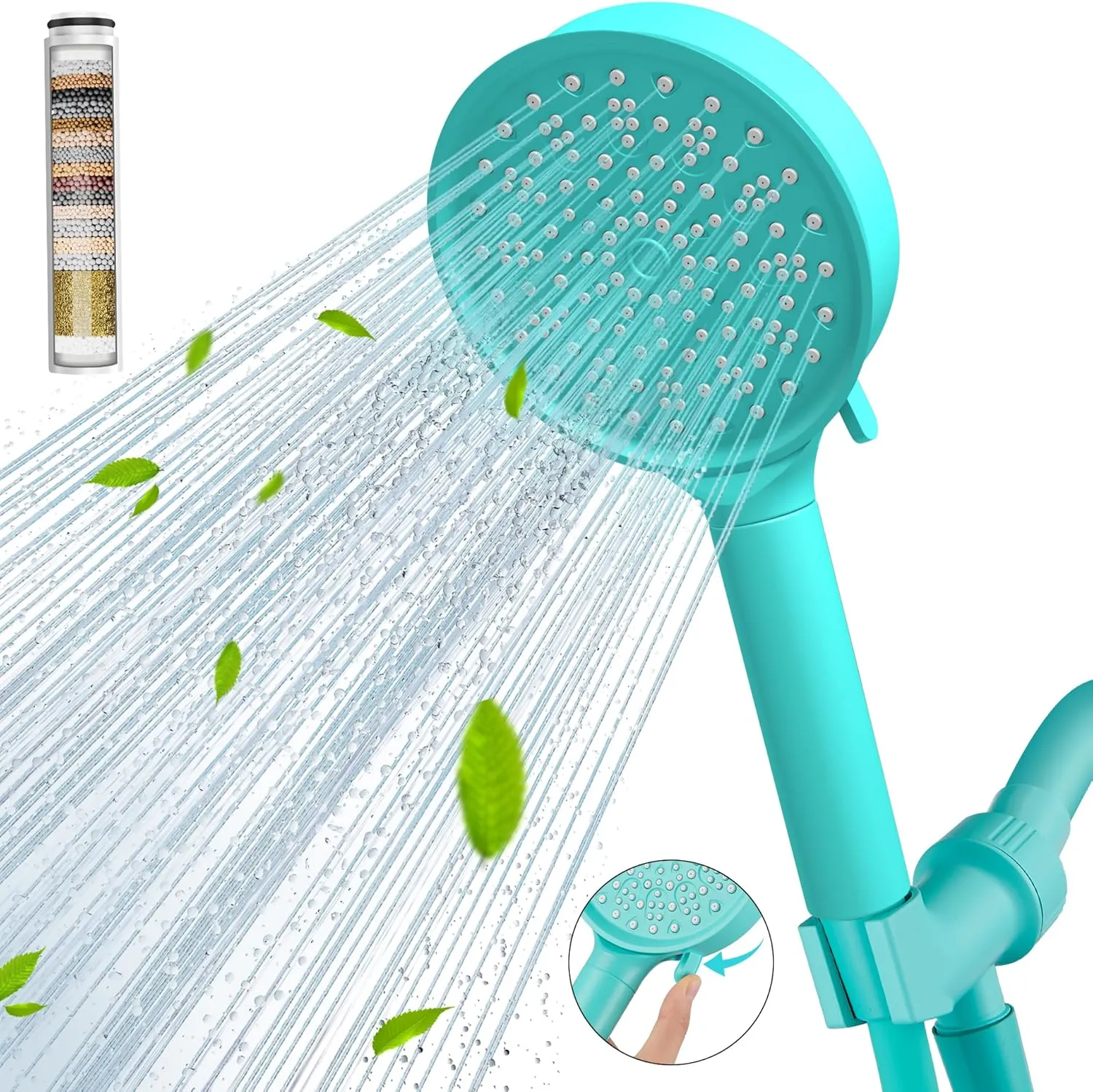 Cobbe Filtered Shower Head with Handheld, High Pressure 6 Spray Mode Showerhead with Filters, Water Softener Filters Beads for Hard Water - Remove Chlorine - Reduces Dry Itchy Skin, Bluish Green