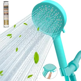 Cobbe Filtered Shower Head with Handheld, High Pressure 6 Spray Mode Showerhead with Filters, Water Softener Filters Beads for Hard Water - Remove Chlorine - Reduces Dry Itchy Skin, Bluish Green
