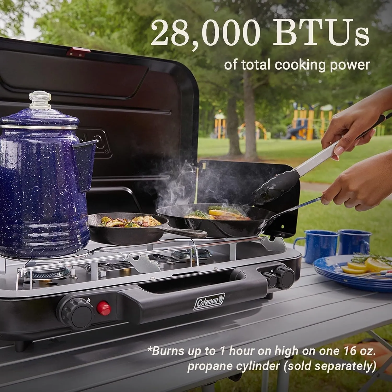 Coleman Classic 3-Burner Propane Camping Stove with InstaStart Ignition, Portable Cooktop with 3 Adjustable Burners & 28,000 BTUs of Power