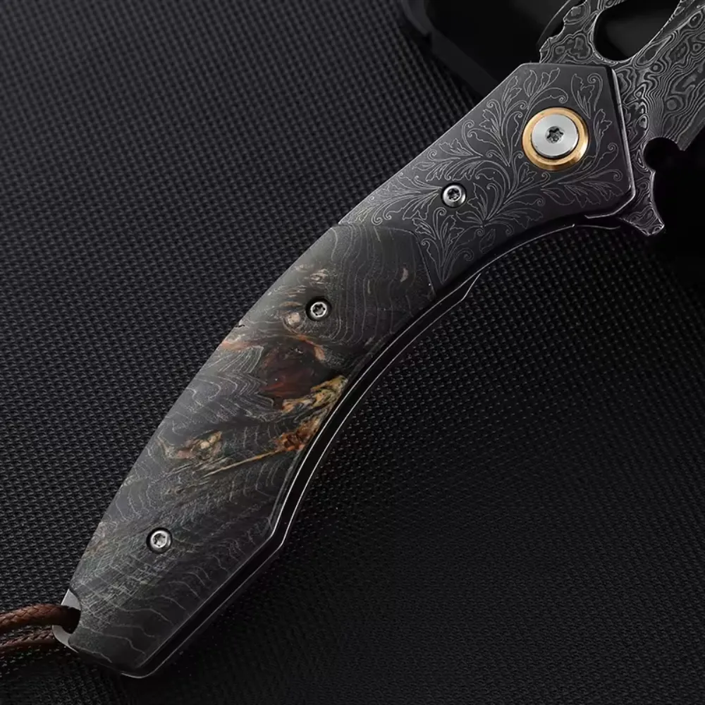 Condor VG10 Japanese Damascus Pocket Knife with Stained Maple Burl handle