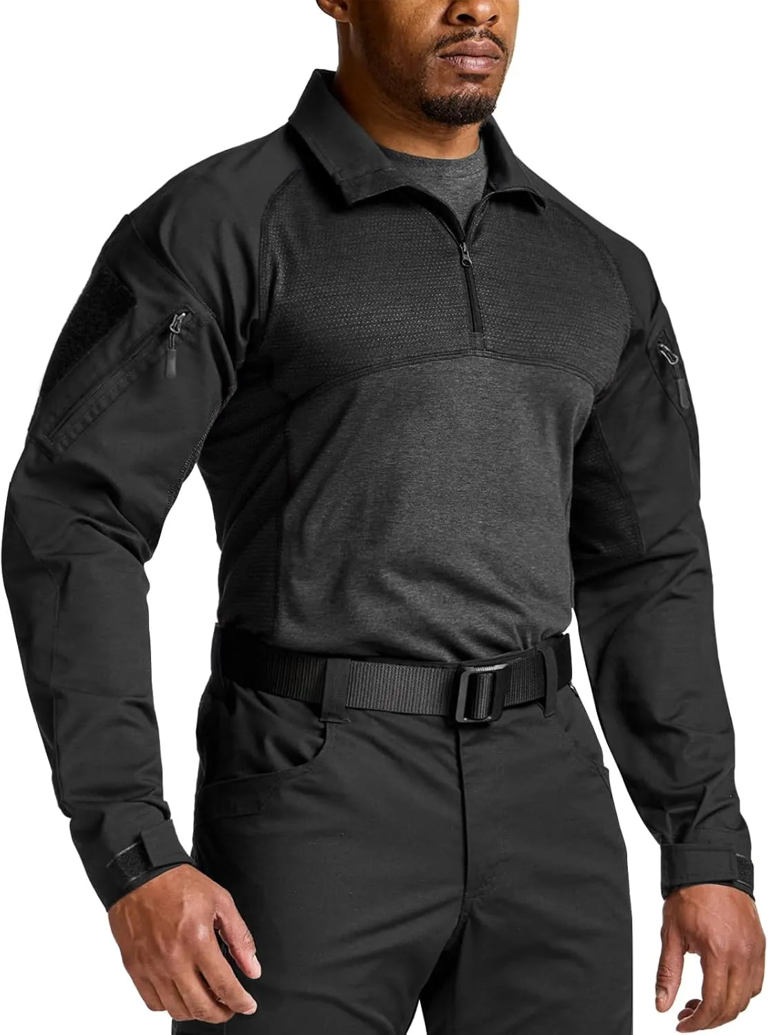 CQR Men's Combat Shirt Tactical 1/4 Zip Long Sleeve Military BDU Shirts Camo EDC Top with Pockets