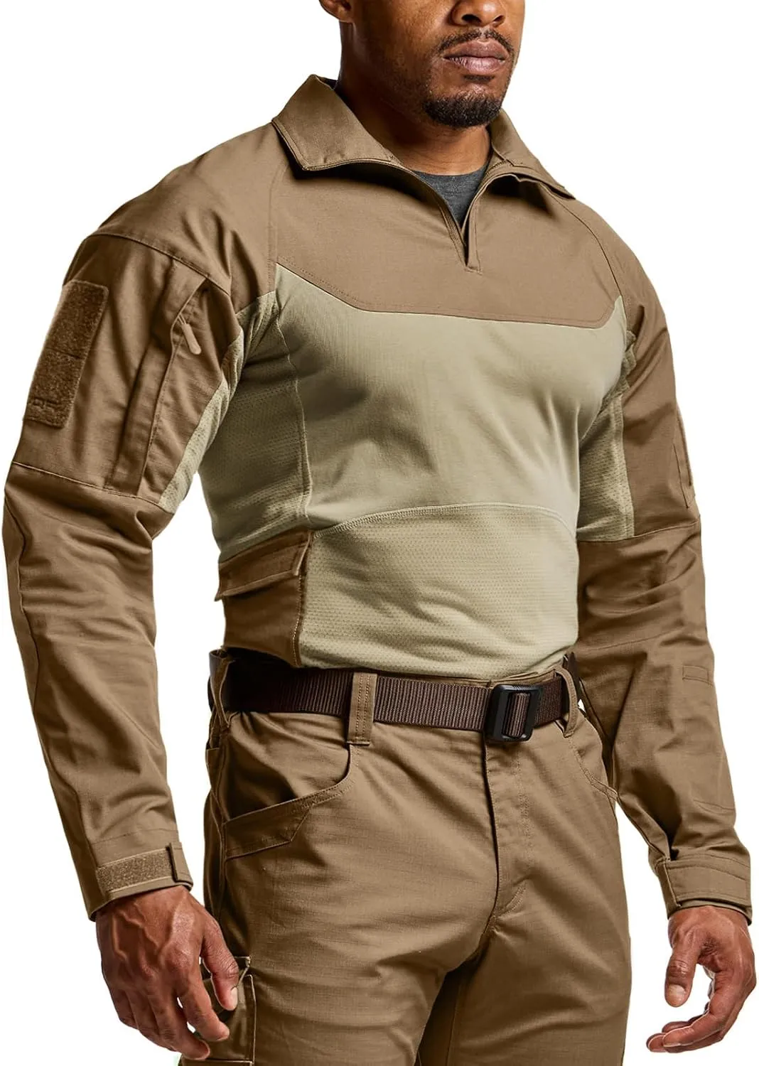 CQR Men's Combat Shirt Tactical 1/4 Zip Long Sleeve Military BDU Shirts Camo EDC Top with Pockets